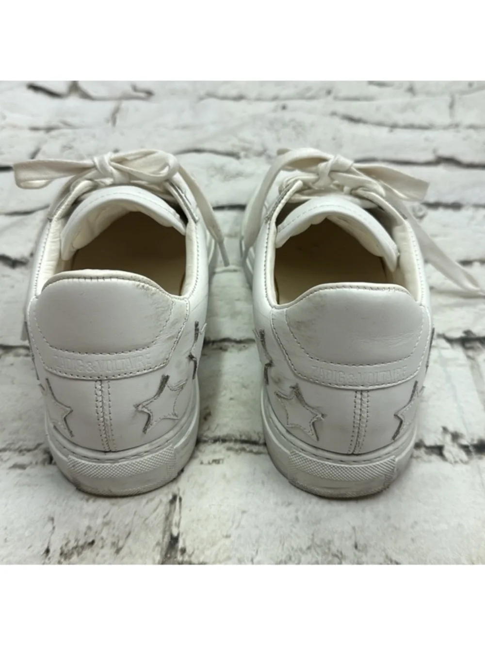 Zadig & Voltaire Women's White Star Smooth Leather Sneakers Size 9